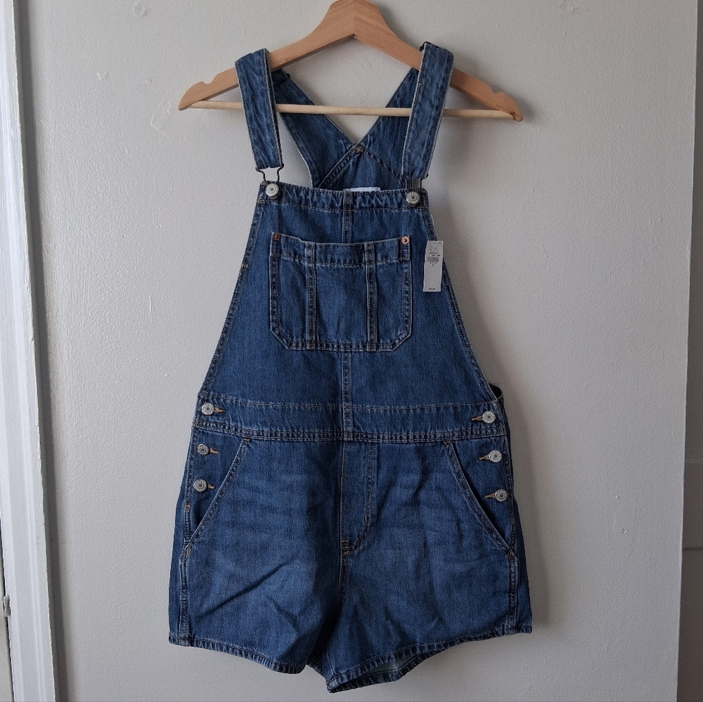 Old Navy Dark Blue Jean Short Overalls Cotton